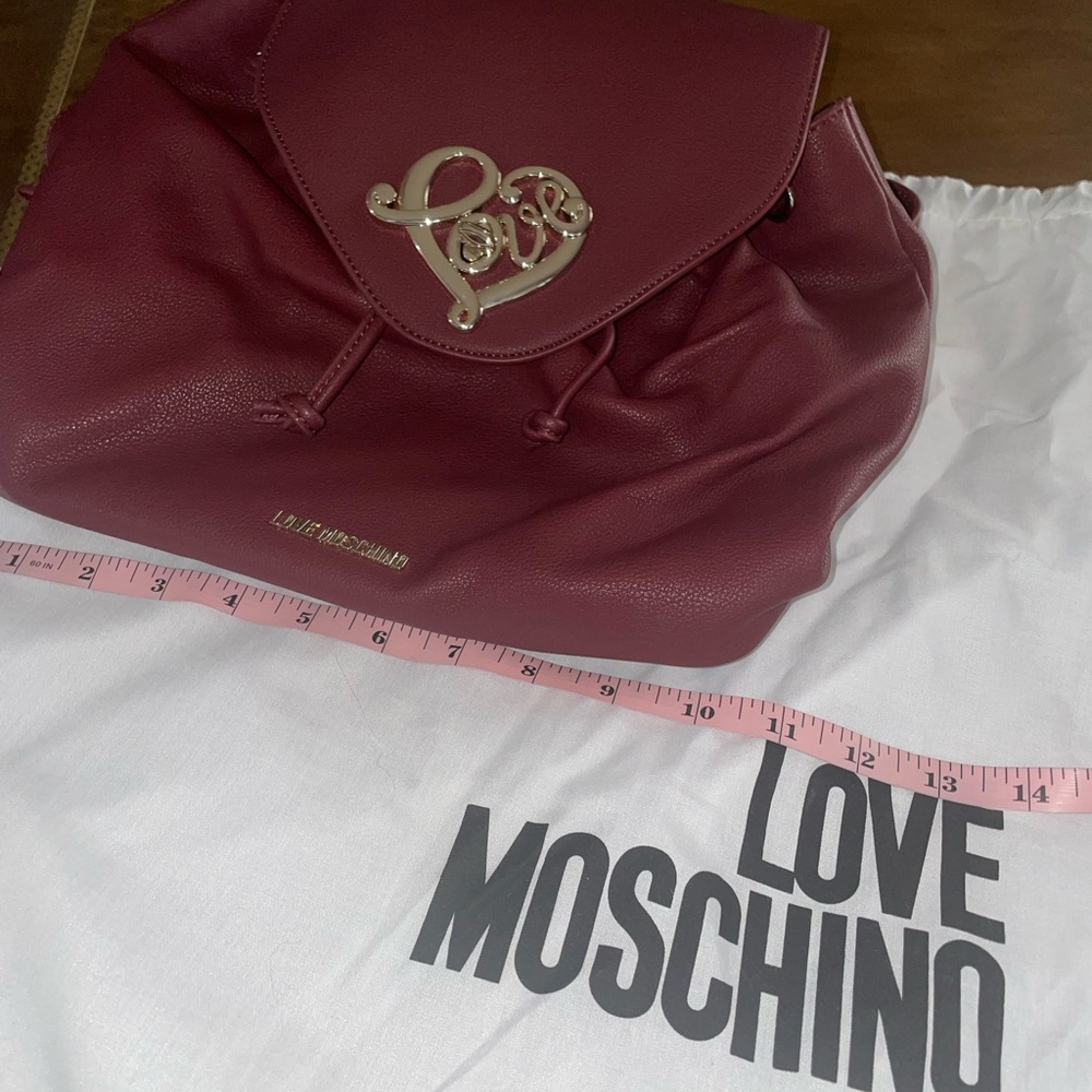 Love Moschino Dark Red Backpack with Heart Accent